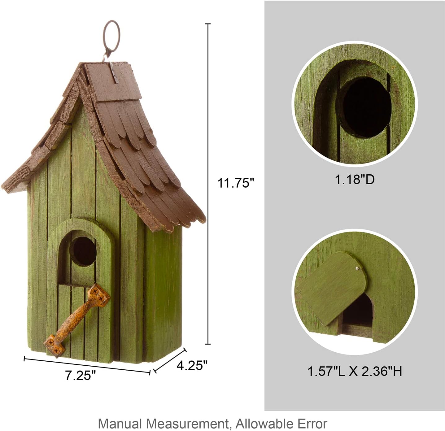 Glitzhome Green Hand Painted Garden Wood Birdhouse with Single Roof Hanging Bird House for Outside