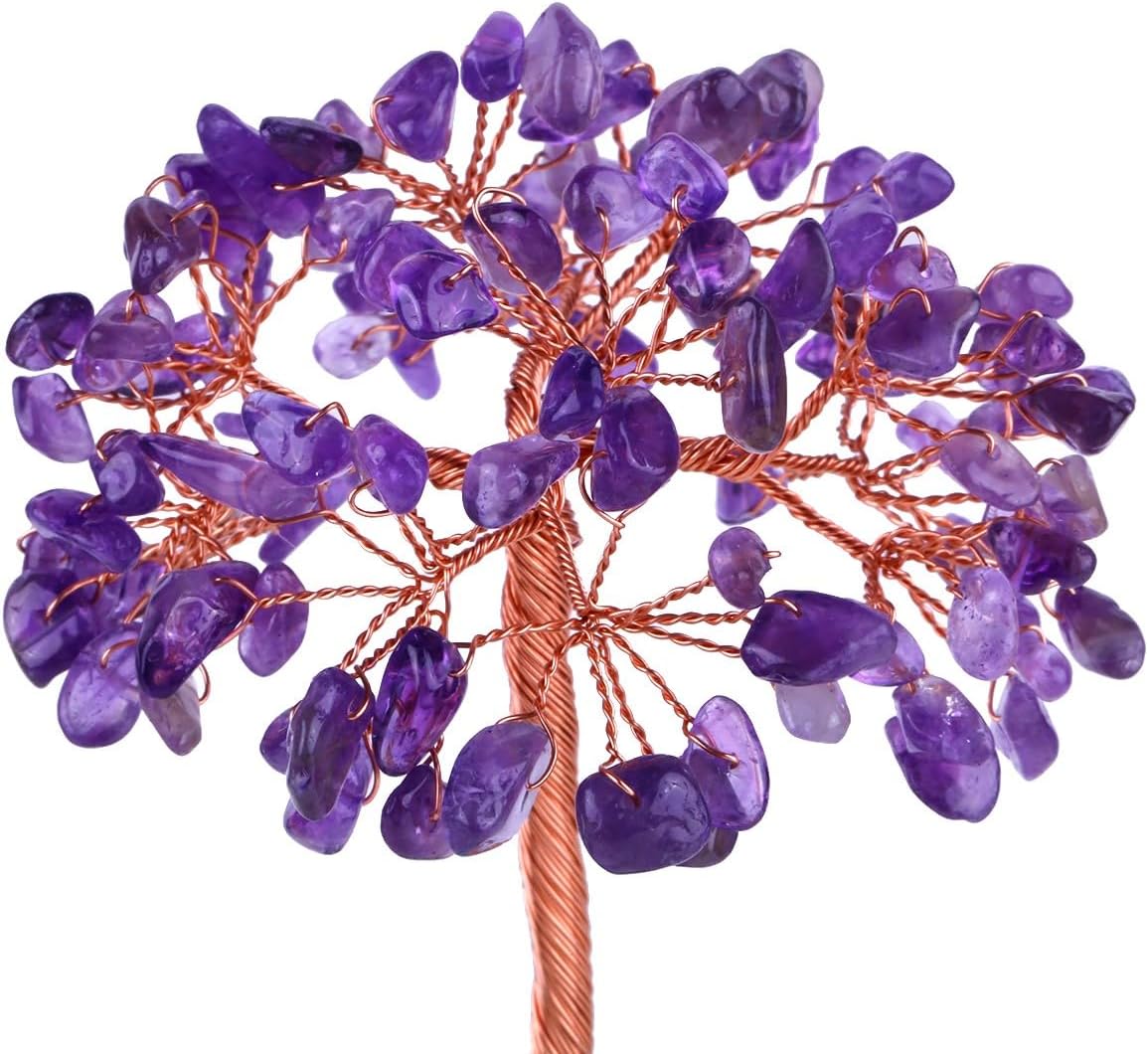 mookaitedecor Amethyst Crystal Tree, Quartz Cluster Green Titanium Crystals Base Bonsai Money Tree for Wealth and Luck