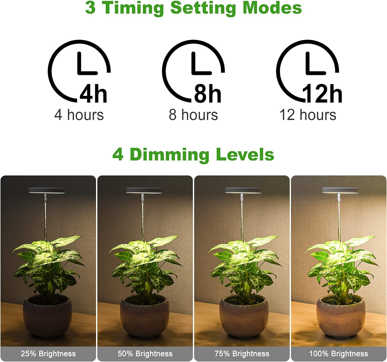LORDEM Grow Light, Full Spectrum LED Plant Light for Indoor Plants, Height Adjustable Growing Lamp with Auto On/Off Timer 4/8/12H, 4 Dimmable Brightness, Ideal for Small Plants, 2 Packs