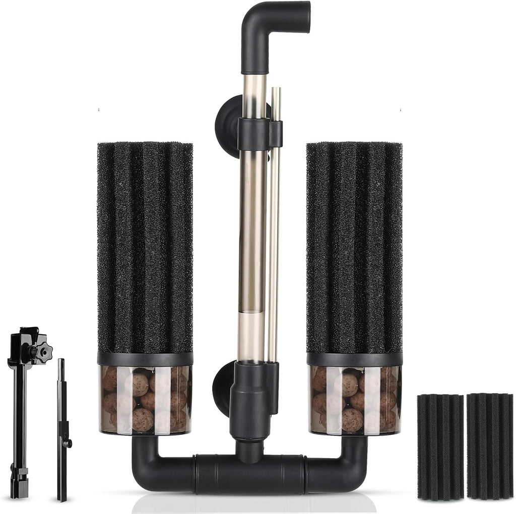 hygger Aquarium Double Sponge Filter: Upgraded Sponge Filter with Larger Filtration Area, Come with Extendable Clip, 2 Spare Biochemical Sponges, Bioceramic Balls, for Freshwater Saltwater Tank - S