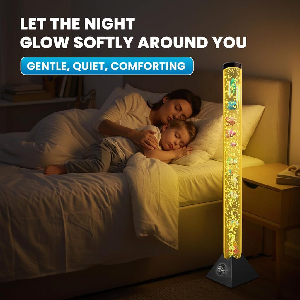 Brewish 4FT Bubble Tube Lamp with Replaceable Pump | 16 LED Color Changing Fake Aquarium Night Light with Remote & 12 Fish, No-Glue Design, Home Decor, Ideal Gifts, Sensory Lights for Autism & ADHD