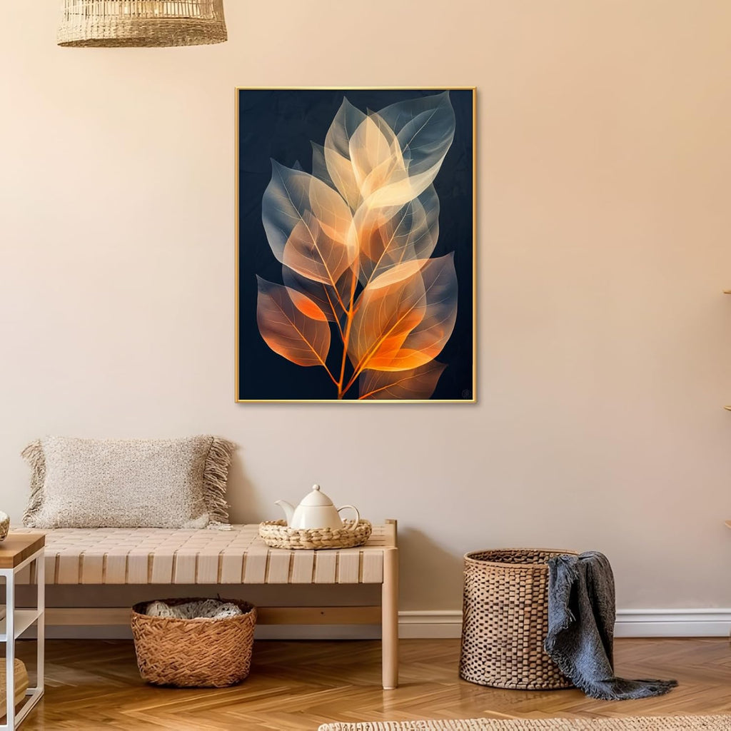 Botanical Leaf Canvas Wall Art, Modern Nature-Inspired Decor for Living Room, Bedroom, Office Ready to Hang (Serene Hues, 23"Wx31"H/60x80cm, Gold Frame)