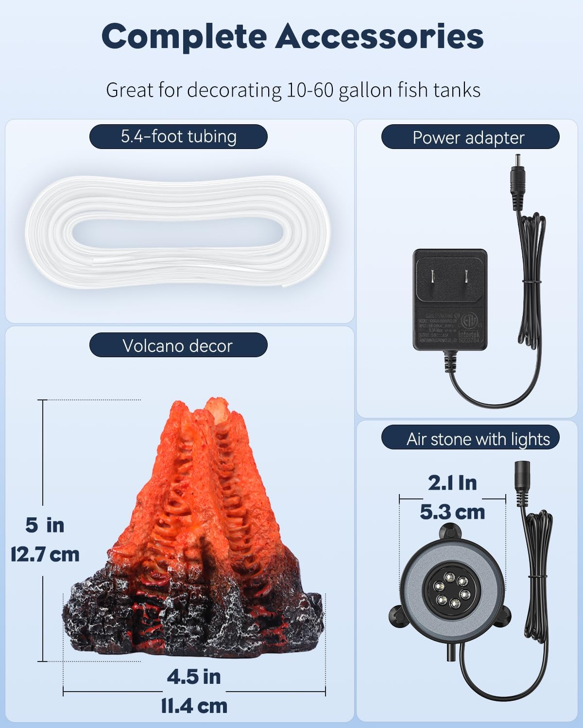 Uniclife Aquarium Volcano Ornament Kit, Colorful LED Light Decor for Fish Tank, Landscape Addition and Oxygenation, Realistic Resin Volcanic Decoration with Air Stone Bubbler