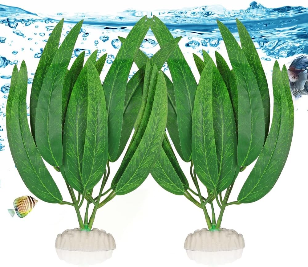 BEGONDIS 2Pcs Artificial Aquatic Plants Set - Lifelike Silk Fabric Leaves for Aquarium Decoration, Easy to Maintain, Vibrant Underwater Garden (Green)