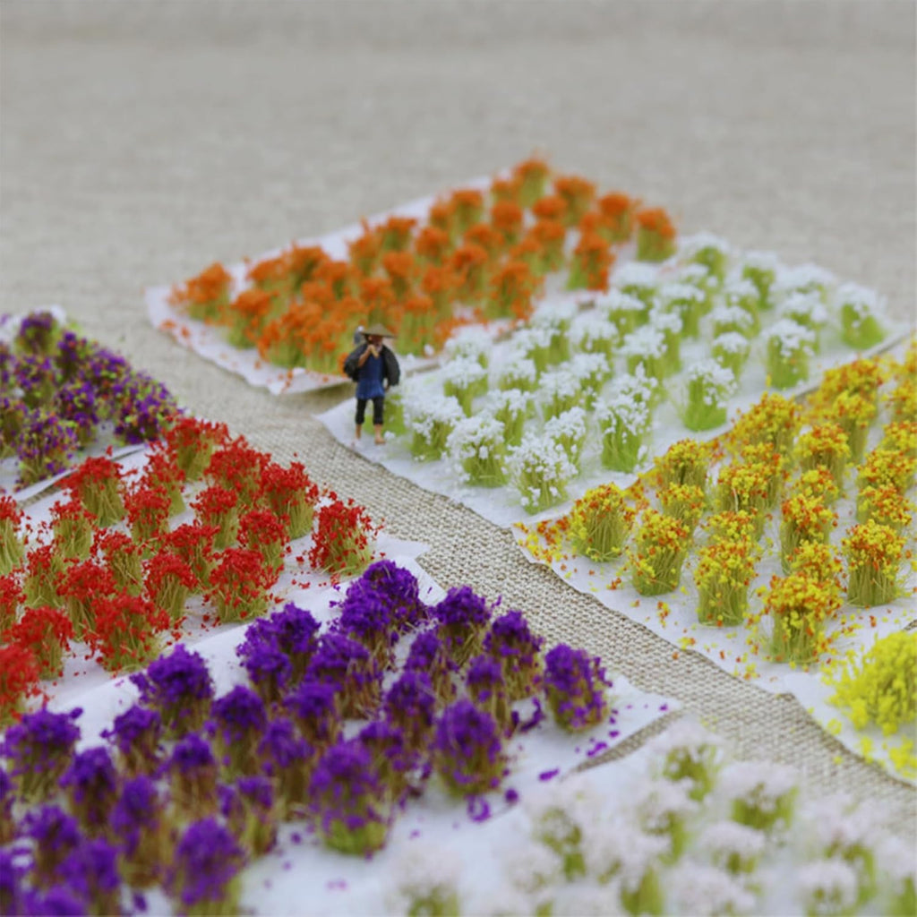 Cayway 128 PCS Static Flower Tufts Miniature Flower Cluster Static Grass Tufts for Model Train Railroad Scenery DIY Miniature