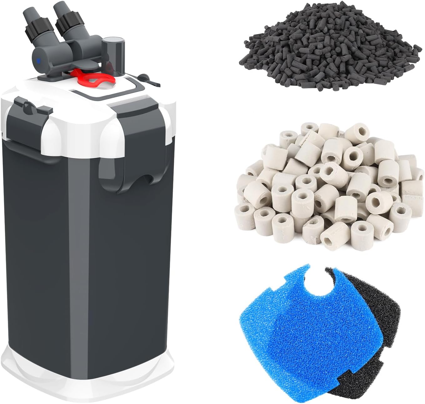 fishkeeper 390GPH Canister Filter, 3-Stage Filtration Aquarium Filter with Quartz Balls and Filter Cotton, Ultra-Quiet External Aquarium Canister Filter for Freshwater and Saltwater up to 65Gal (25W)