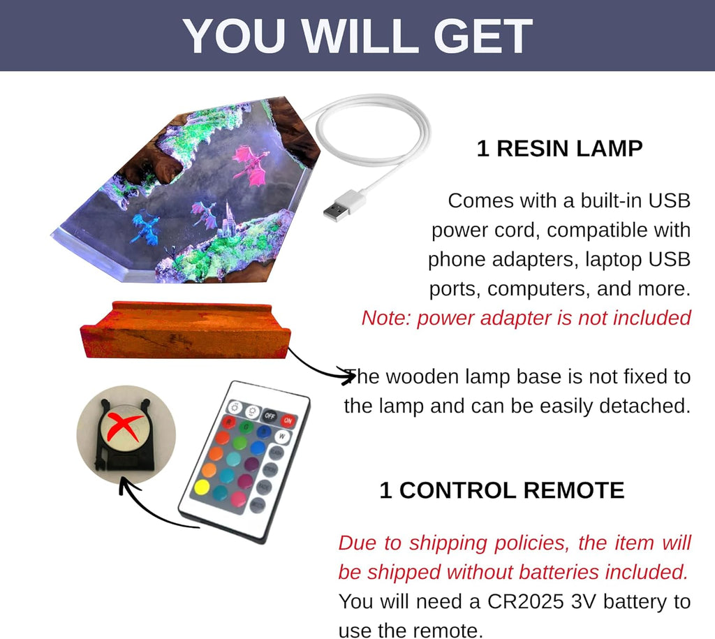 Dragon Resin Lamp – Resin Art Night Light with 16 Color LED, USB Powered Dragon Desk Lamp with Wooden Base & Remote,Handmade Gift for Christmas, New Year