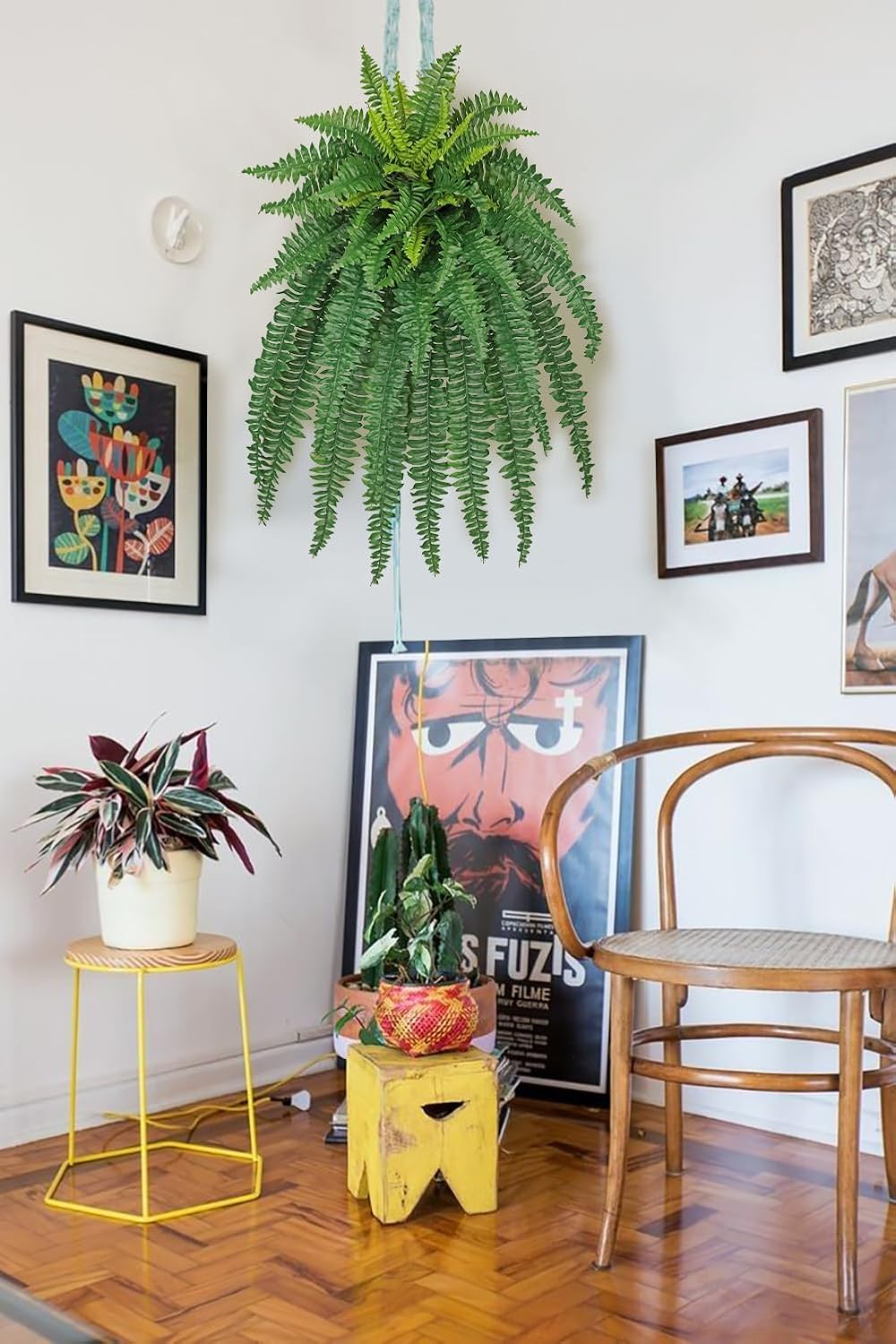 Ferns Fake Plants 50 Fronds Artificial Plants Outdoor 35" Long Fake Fern Look Real Large Plant Artificial Ferns Potted | Hanging Boston Fern | Fake Plant Shrubs for Home Garden Porch Farmhouse Decor