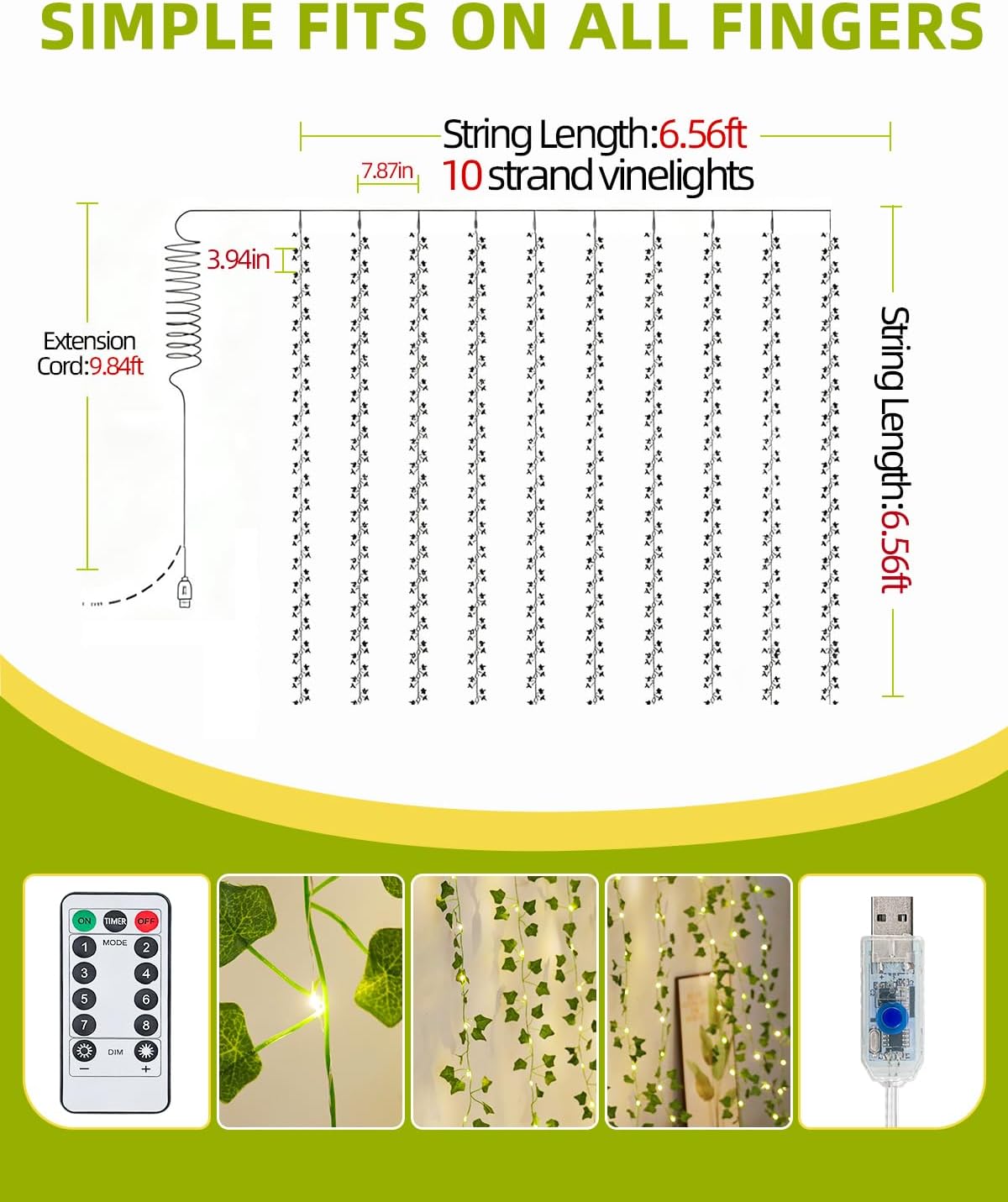 KASZOO Vines with Fairy Lights for Bedroom - 200 LED Ivy Curtain Wall Vines for Wedding, Party, Dorm, Indoor & Outdoor Use, 6.5ft x 6.5ft
