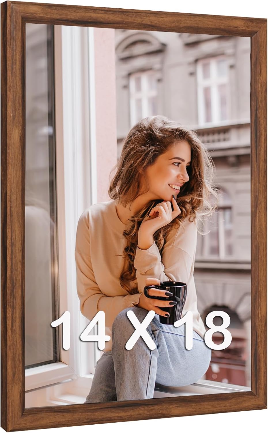 14x18 Wood Frame Brown, Rustic Natural Wooden 18x14in Poster Picture Frame, Distressed 14 x 18inch Woodgrain Gallery Photo Frame with HD Plexiglass, Horizontal Vertical Wall Mounting Display 1pcs