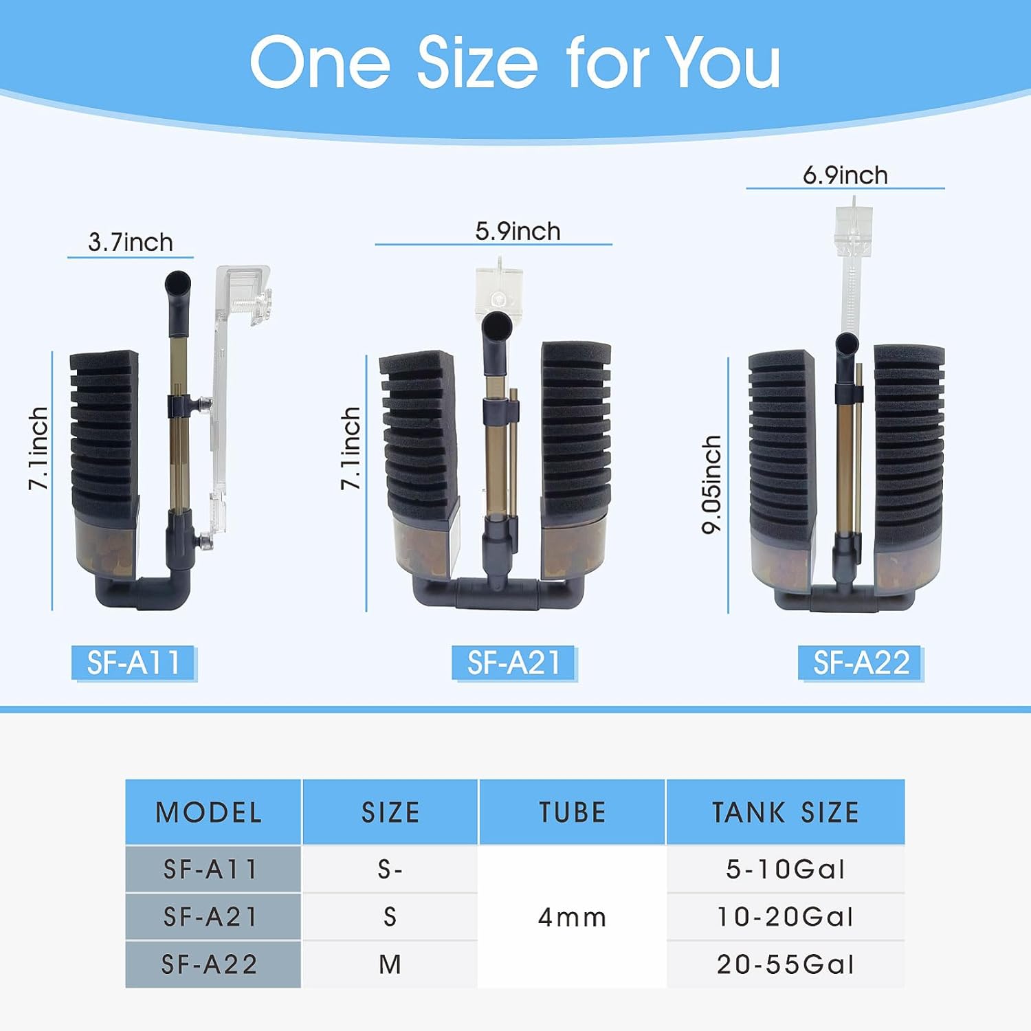 10-20 Gallon Aquarium Air Sponge Filter, for Axolotl Breeding Fry Betta Shrimp Nano Fish Tank,Upgrade Clip Installation