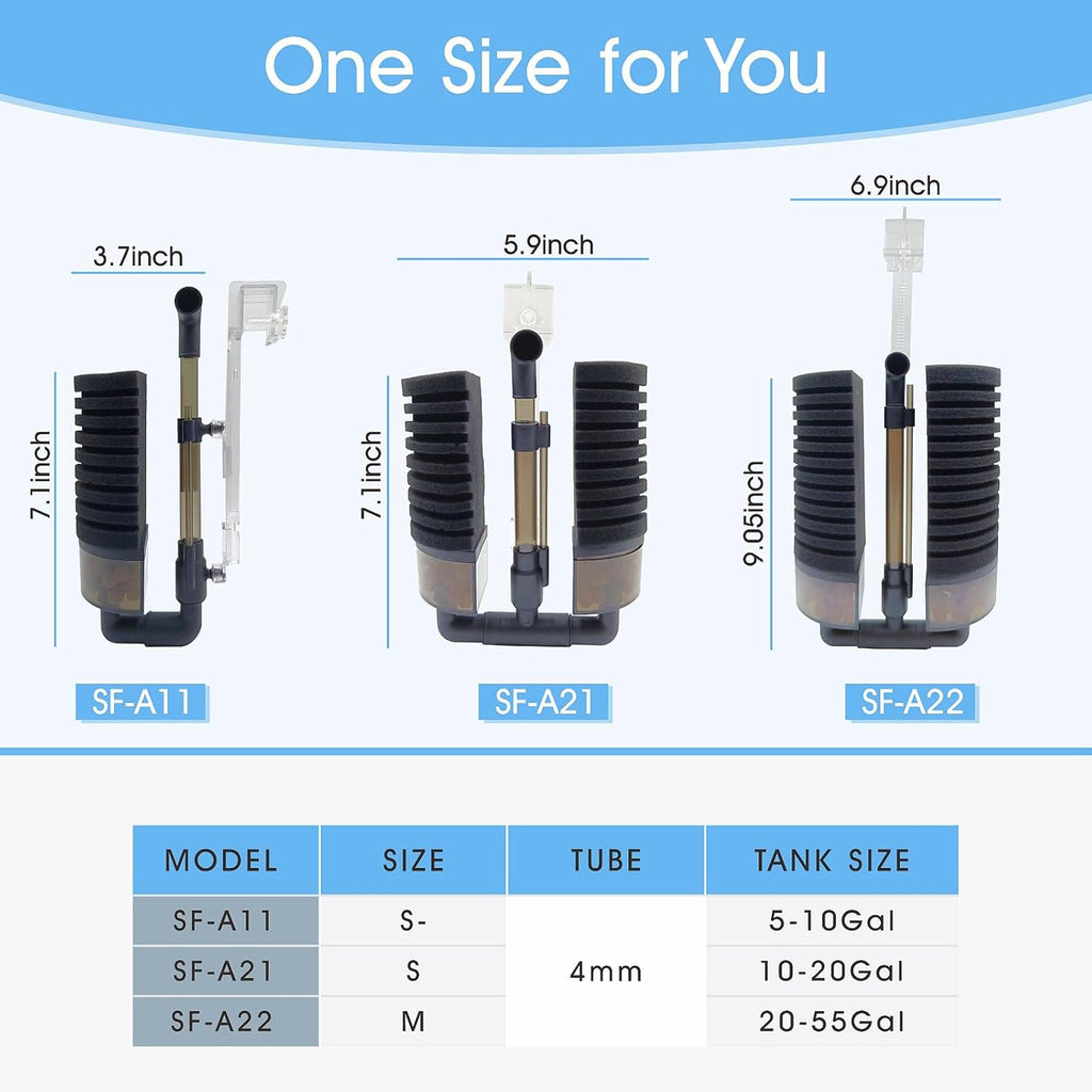 20-55 Gallon Aquarium Air Sponge Filter, for Axolotl Breeding Fry Betta Shrimp Nano Fish Tank,Upgrade Clip Installation