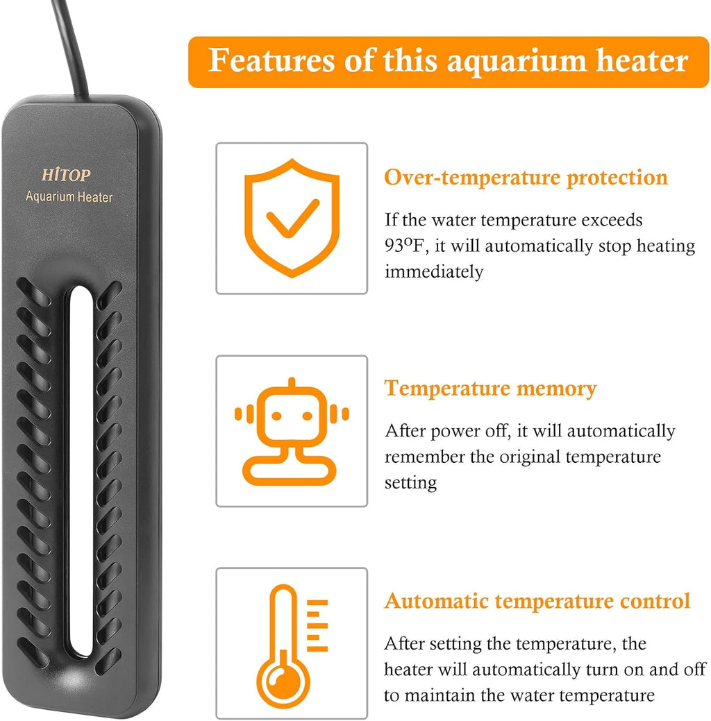 HITOP 600W Digital Submersible Aquarium Heater: Large Fish Tank Heater with Intelligent Temp Control Device, Titanium Aquarium Heater for Freshwater/seawater for 75-150Gal Tank