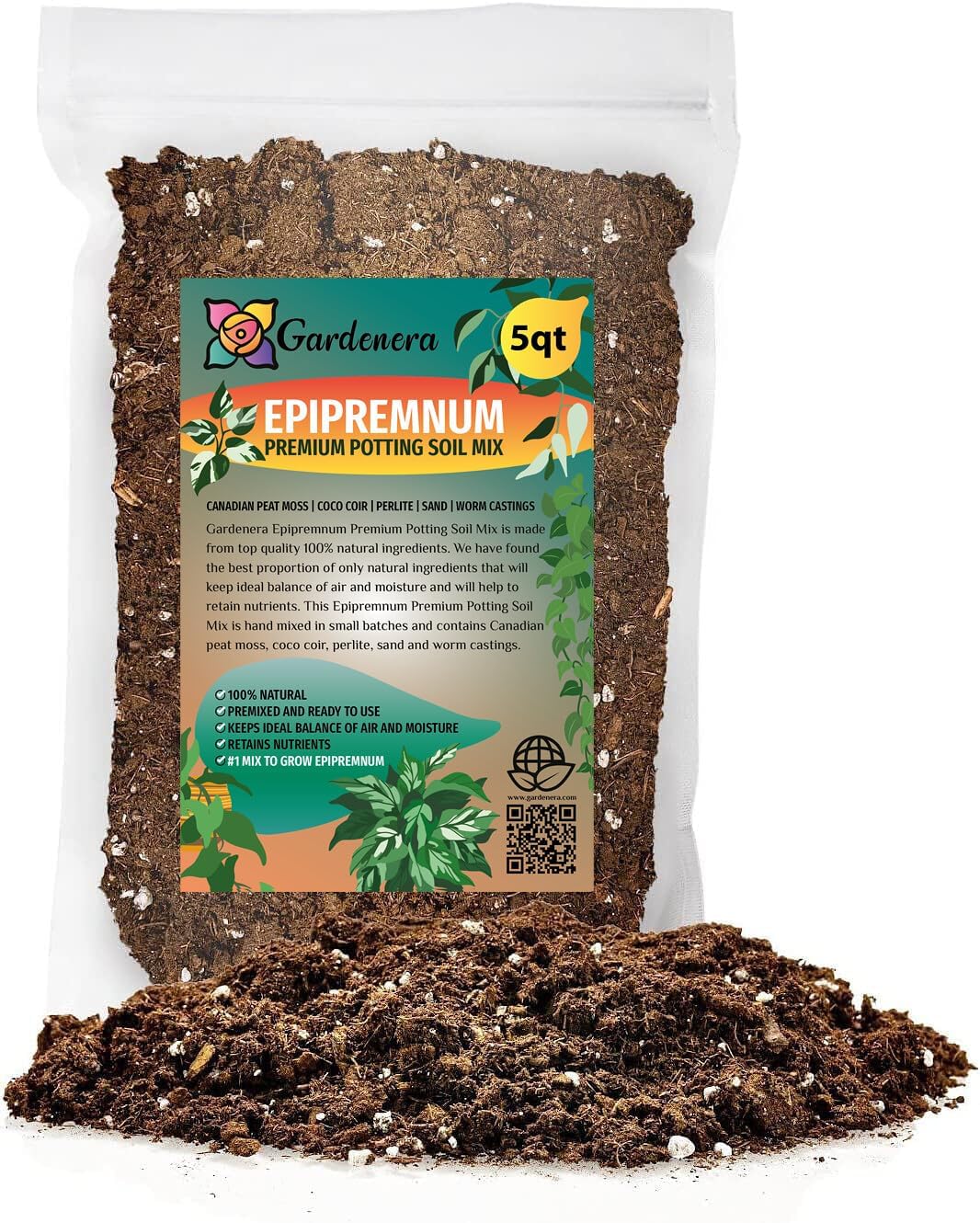 Premium Epipremnum Plant Soil Mix by Gardenera - Stimulate Growth and Elevate Foliage Beauty with Nourishing Formula - 5 Quart