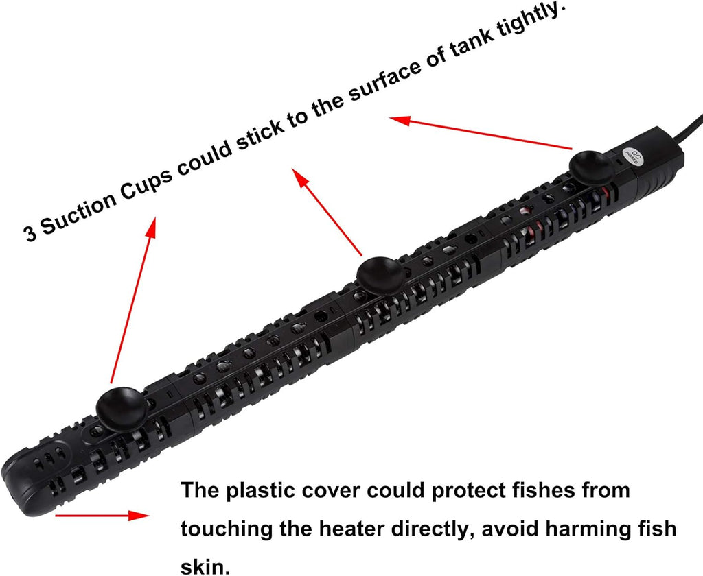 ZHGSERVU 500W Aquarium Heater Auto Thermostat Submersible 500 Watt Fish Tank Heater with Durable Quartz Glass and Protective Sleeve 3 Suckers for Saltwater or Freshwater 50-90 Gallon