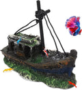 Small Boat Aquarium Decorations Resin - Sunken Shipwreck Fish Tank Ornament for Aquatic Adventure Scene-Approx. 4.9" L x 2.4" W x 3.9" H (Small Boat)
