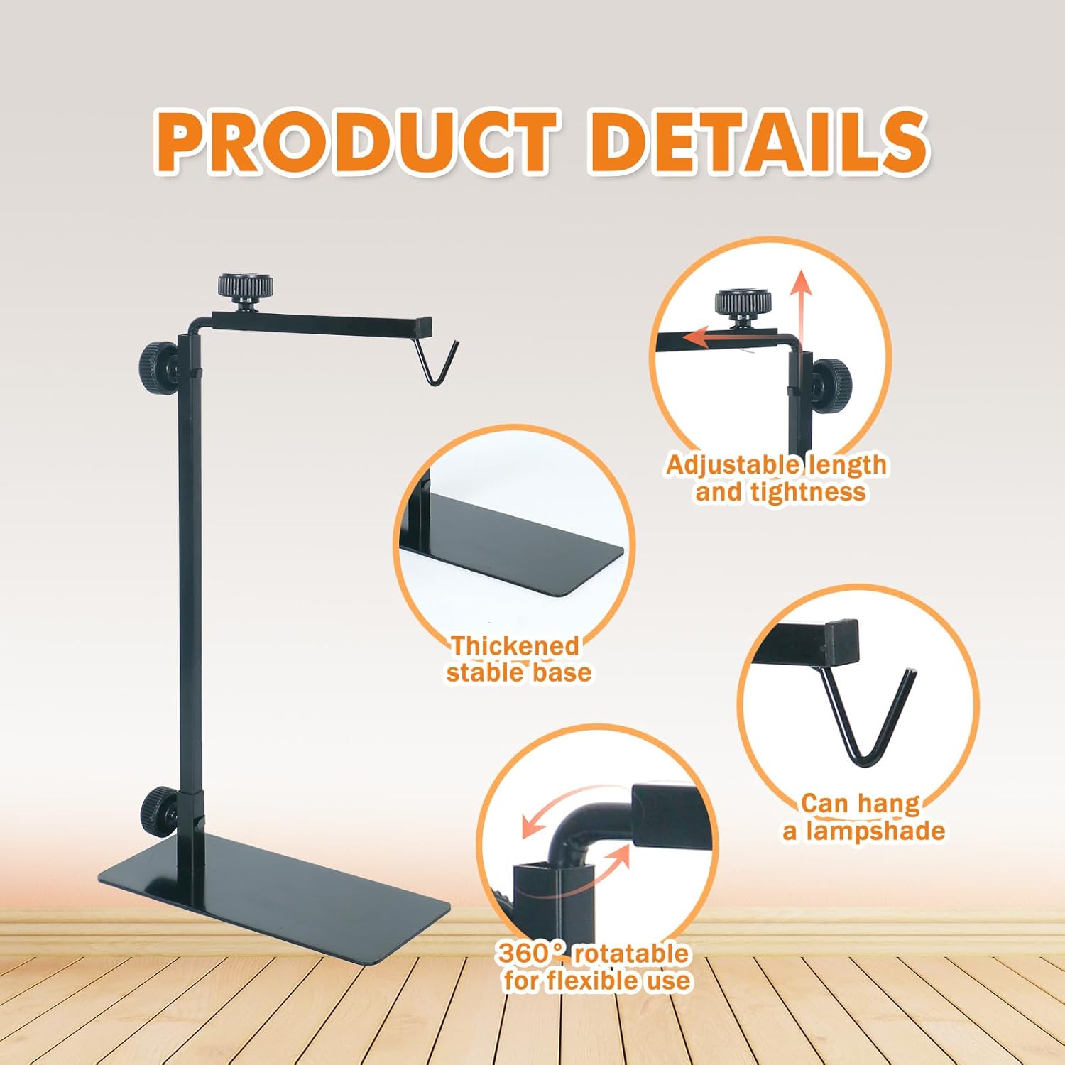 Reptile Lamp Stand, Adjustable 15-35 Inch Floor Light Holder for Heat Lamp & Dome, Metal Bracket for Terrarium Lighting & Heating.