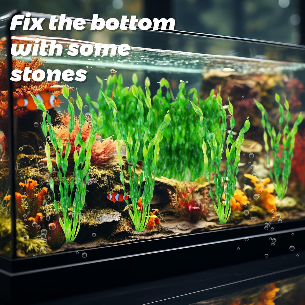 Ameliade 12 PCS Aquarium Artificial Seaweed Decorations 12 Inch Tall Plastic Plants Decor Large Fish Tank Accessories