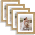 10x12 Picture Frame Set of 4, Made of Real Glass and Natural Oak Frame - Display Picture 8x10 with Mat or 10x12 Without Mat, 10 by 12 Photo for Wall Mounting