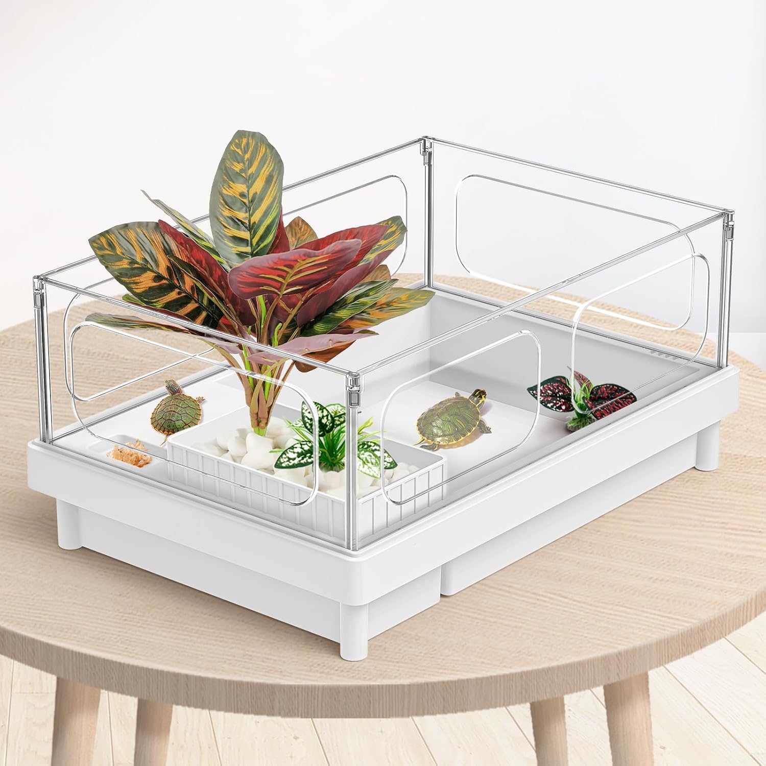 Reptile Artificial Plants, Terrarium Plants Decorations Supplies, Aquarium Fish Tank Plant, Amphibian Habitat Hideout Tank Accessories(L Set-3pcs/D)