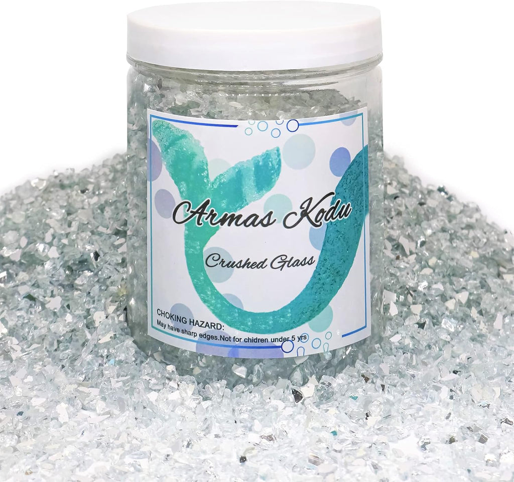 Crushed Glass for Resin Art - 3-6mm White-Backing Mirror, 1.5lb | Broken Glass Pieces for Crafts, Vase Filler & Fire Pit Media | Decorative Stones