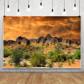 Laeacco 5x3ft Dusk Desolate Desert Backdrop Weathered Mountains Scenic Backdrop Natural Scenery Sunset Glow Cactuses Wedding Photo Studio Stage Perfomance Prop Hiking Camping Pictures Background