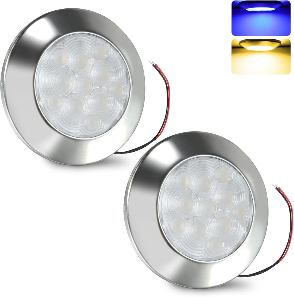 Goldlife B3 LED Marine Courtesy Light Boat Interior Light, 2.8" 11LED DC10-30V IP67 316 Stainless Boat Cabin Ceilling Lights, Multicolor Surface Mount RV Transom Deck Yacht Lighting