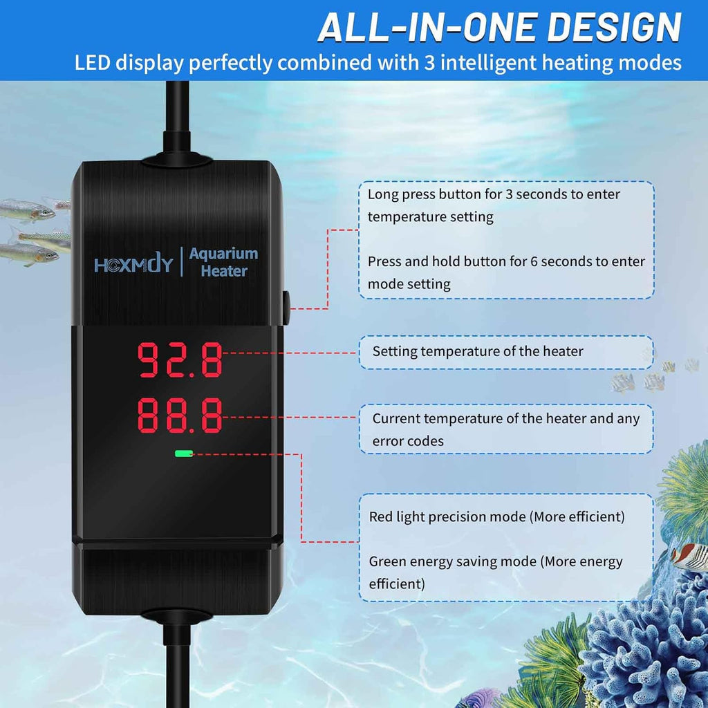 Aquarium Heater - 300W Fish Tank Heater Suitable for 40-75 Gallon, Double Digital Display LED Controller, Double Probe Protection Buzzer with 2 Suction Cups Suitable for Fresh and Saltwater