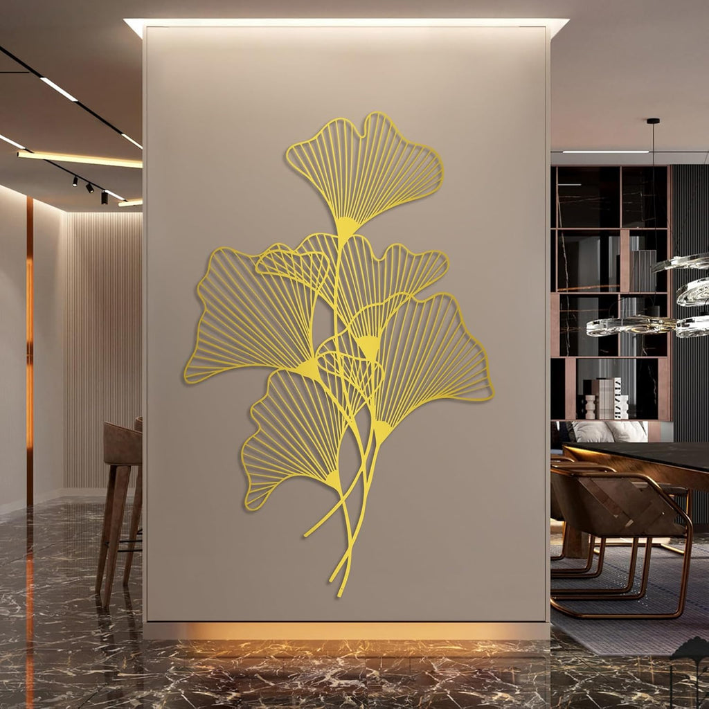 Ginkgo Leaf Metal Wall Art, Gingko Metal Wall Decor, Leaf Wall Art for Living Room, Bedroom, Office(White,59"Hx38"W/150x96cm)