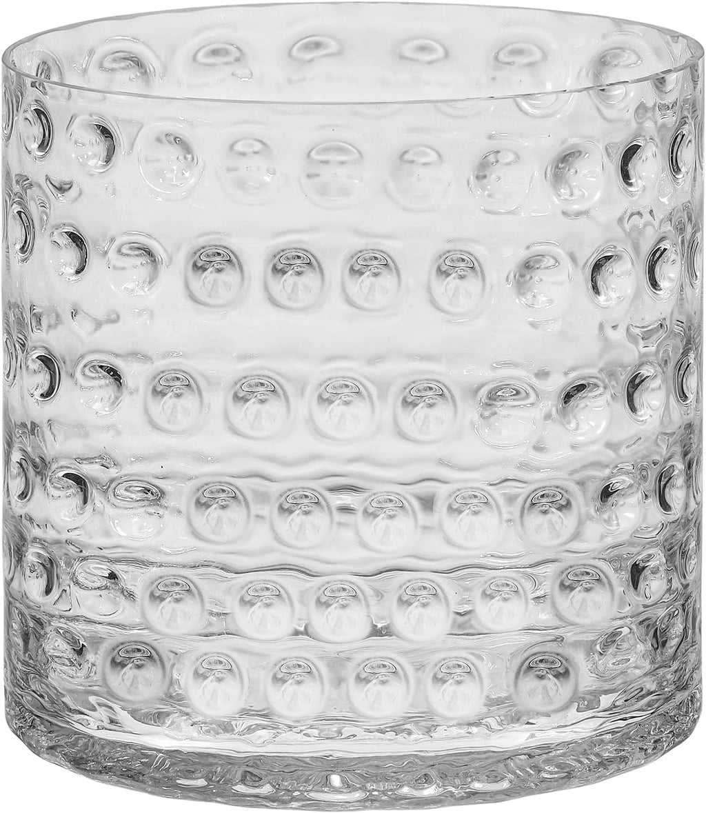 10" Wide 10" High Decorative Glass Cylinder Vase with Dimpled Circle Pattern, 8 Inch Tall, Clear (1, 10"x10")