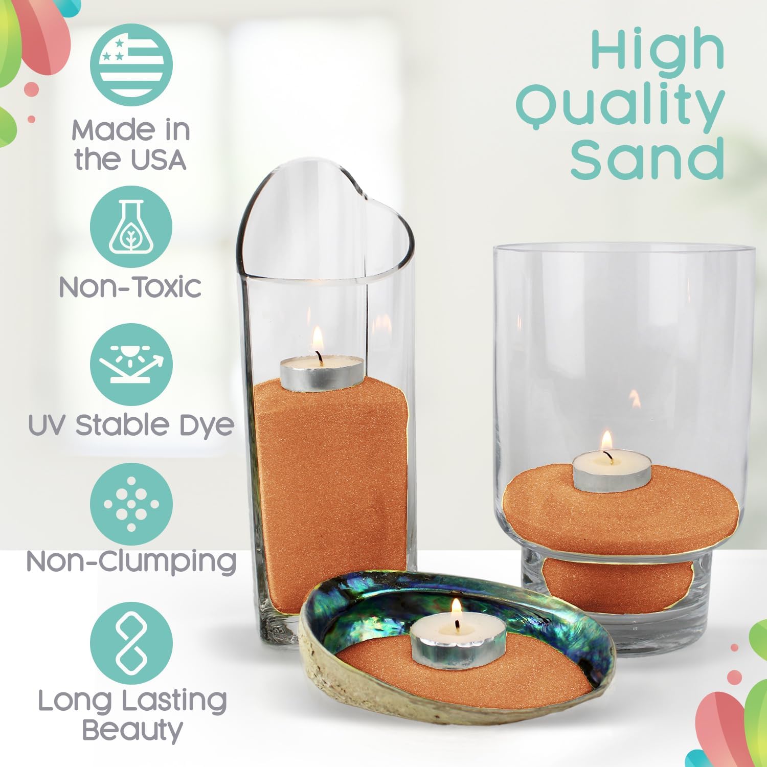 Sandsational Sparkle Pumpkin Spice and White Unity Sand 2 Pack, 1 LB (16 oz) of Each Color, Colored for Weddings, Vase Filler, Home Décor, Crafts, Terrariums, and More