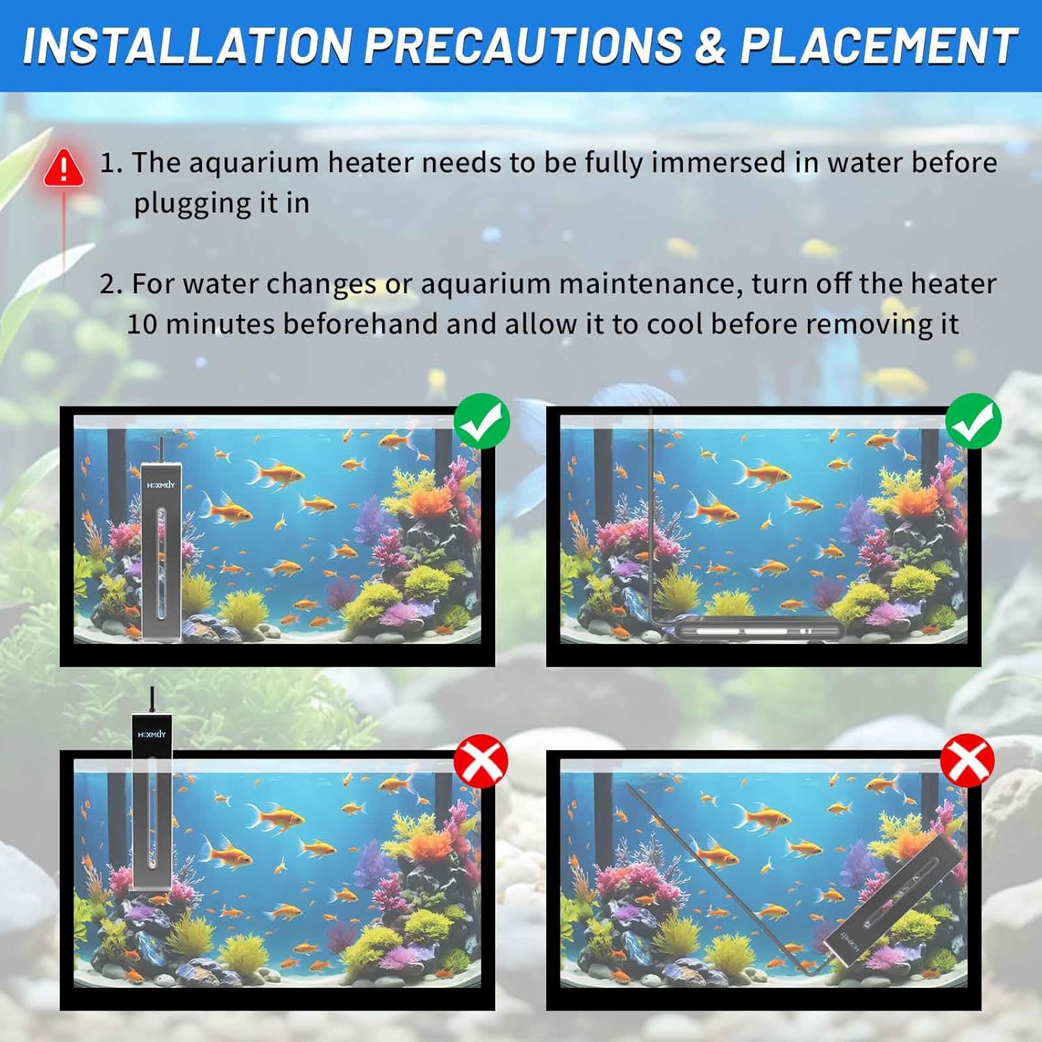 Aquarium Heater - 300W Fish Tank Heater Suitable for 40-75 Gallon, Double Digital Display LED Controller, Double Probe Protection Buzzer with 2 Suction Cups Suitable for Fresh and Saltwater