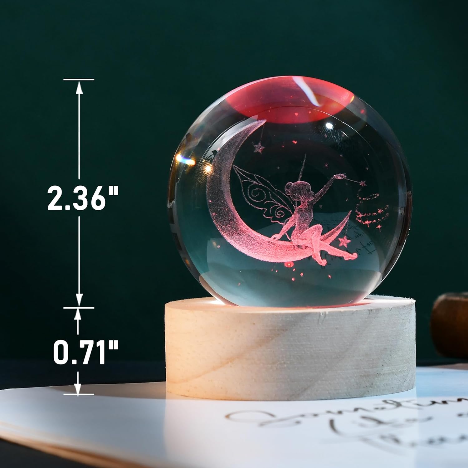 IFOLAINA Moon Fairy Crystal Ball - 3D Laser Engraved Glass Night Light, Decorative Globe, Crystal Moon Sphere - Gifts for Girls, Her, Fairy Lovers