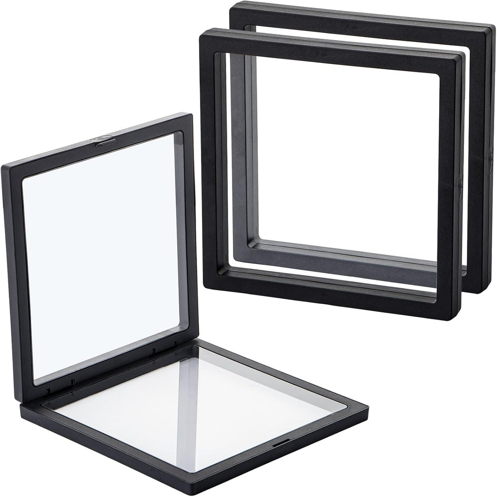 Black 3D Floating Frame Display Stands, 6 Pack Challenge Coin Case with Base, 7.08 x 7.08 x 0.8 Inch Silicone Coin Holder, 3D Floating Jewelry Frame for AA Medallions