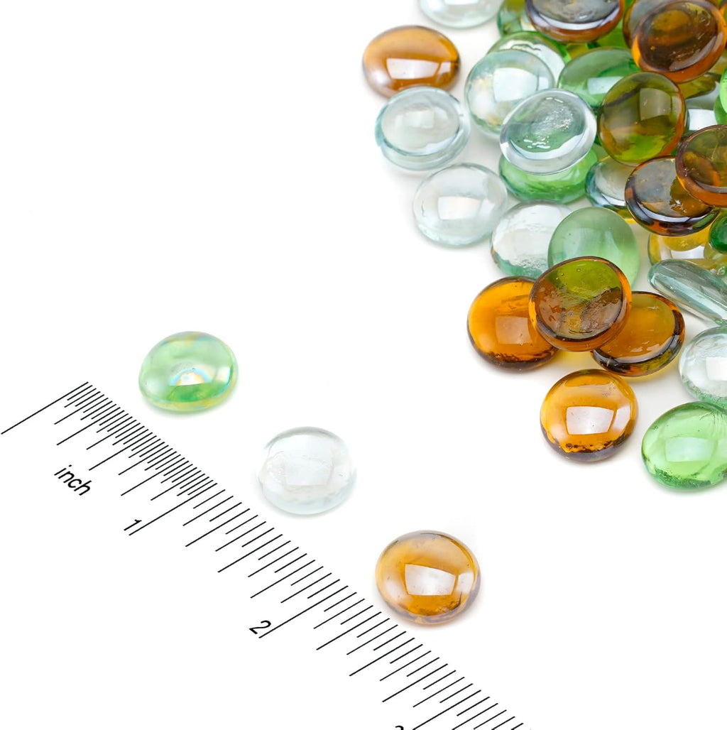 Skyflame 10-Pound Blended Fire Glass Beads for Fire Pit Fireplace Landscaping, 1/2-Inch High Luster Emerald Green, Crystal Ice, Caramel