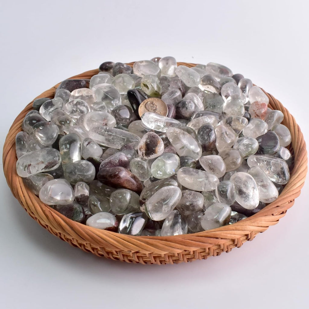 Polished Green Phantom Quartz Crystal Set, 0.4", 128 Pcs - Handpicked Tumbled Stones and Crystals Bulk for Healing, Reiki, Meditation, Witchcraft and Home Decor, 0.39-0.47 Inch