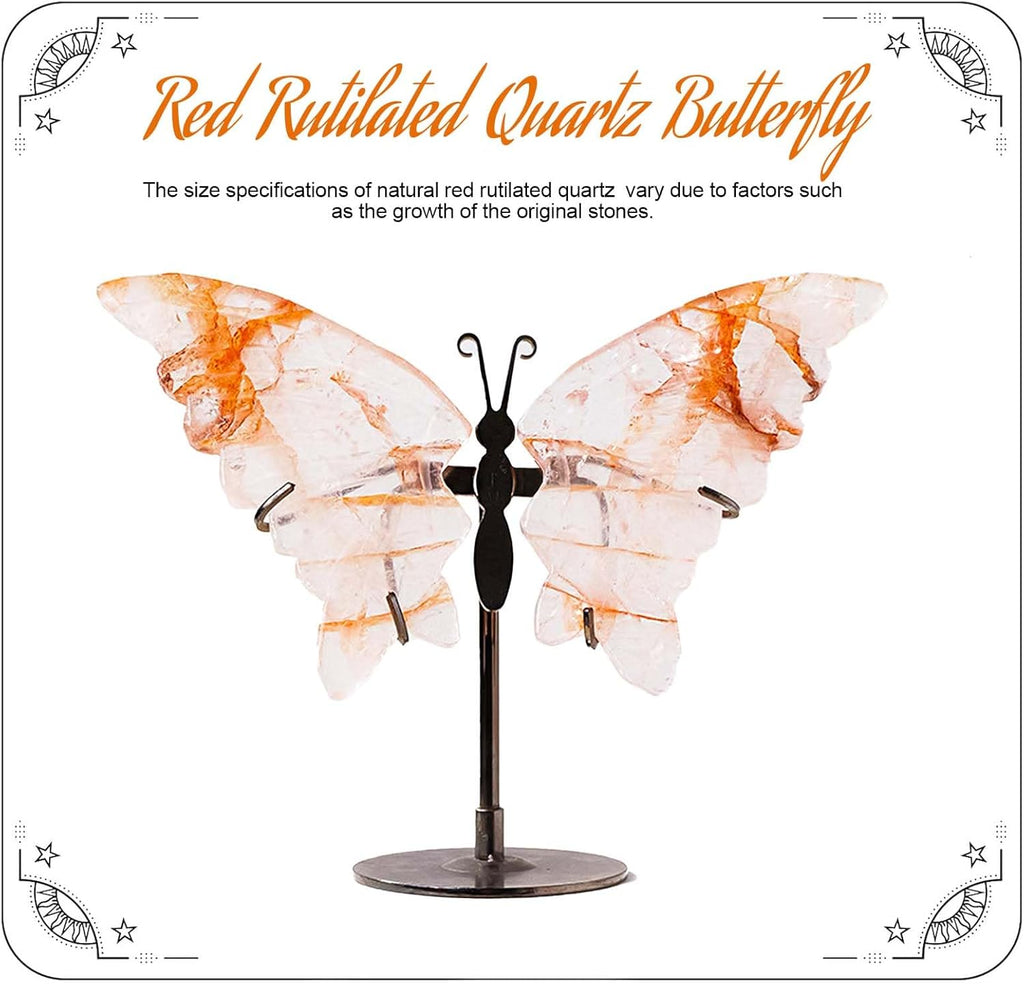 Apengshi Crystal Butterfly Ornament, Amethyst Agate Wings, Home Office Tabletop Decor (Red Phantom Quartz)