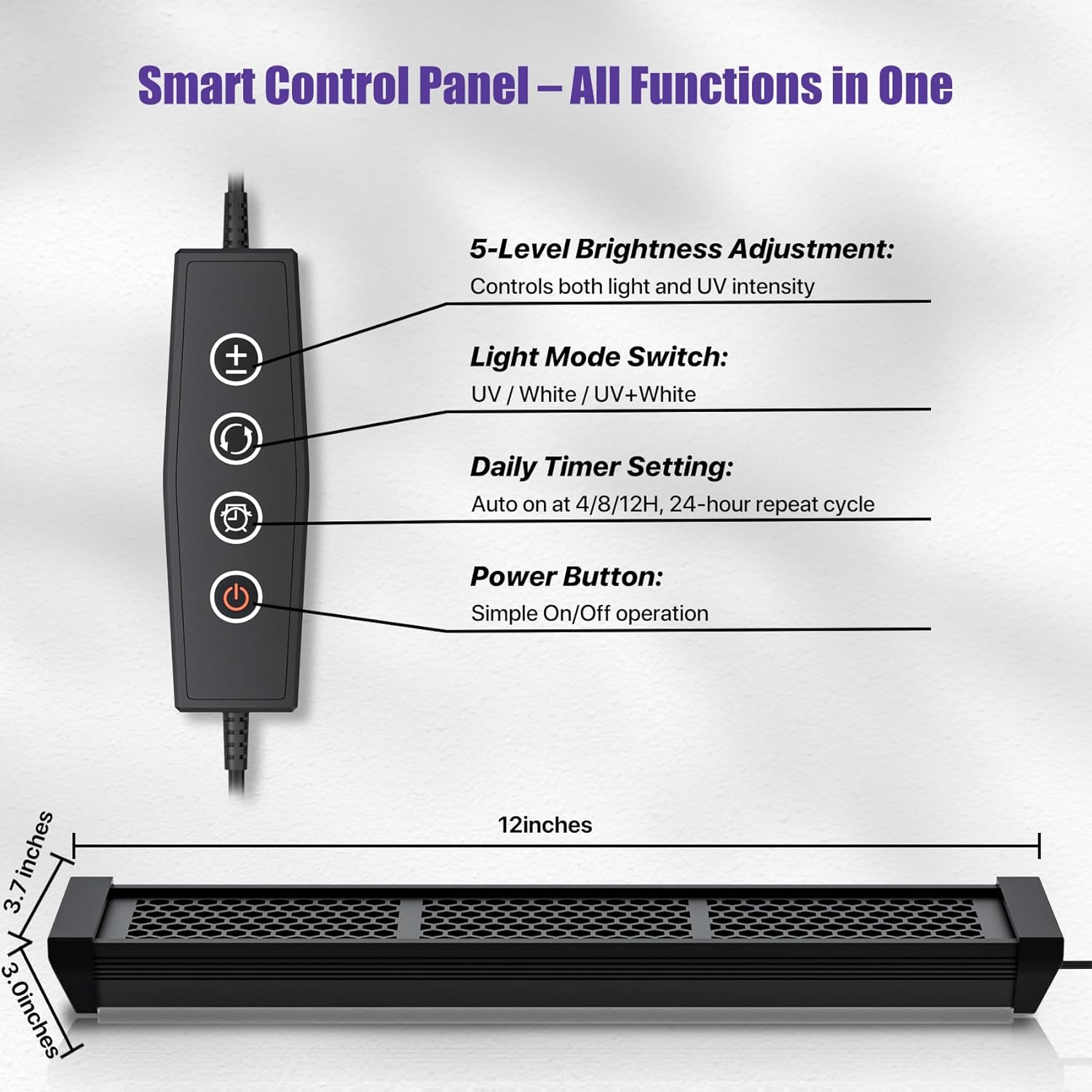 12" Aluminum UVB 10.0 LED Reptile Light Bar with Timer & Dimmer, Ultra-Slim Metal UVB/UVA Lamp for Terrariums – Even Light Output, Long Lifespan, Ideal for Bearded Dragons, Turtles & Lizards
