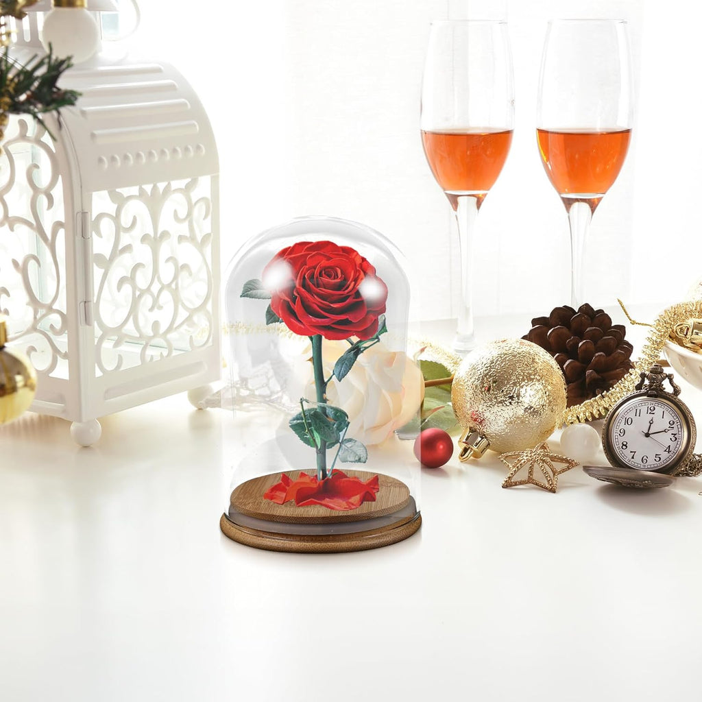Dome Cloche With Rustic Wooden Base - Glass Cloche Bell Jar Display For Plants Fairy Lights Or Table Decor Collectibles Terrarium