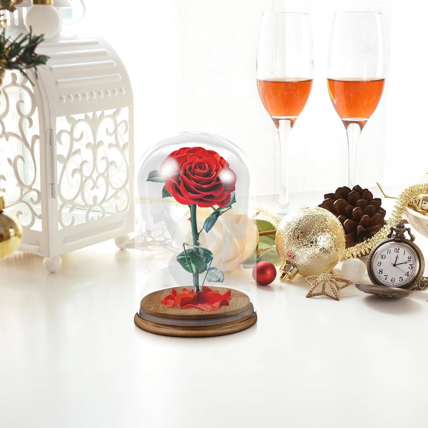 Dome Cloche With Rustic Wooden Base - Glass Cloche Bell Jar Display For Plants Fairy Lights Or Table Decor Collectibles Terrarium