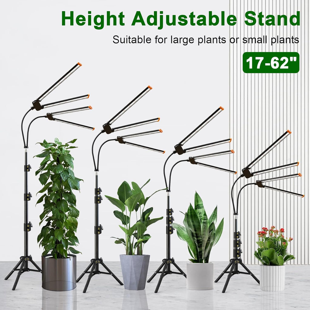YEOLEH Floor Lamp Grow Light for Large Tall Plants Indoor, 6000K White Full Spectrum Plant Growing Light with Red Blue LED, Foldable Light Strip, Dimmable & Timer Function, Height 17-62‘’