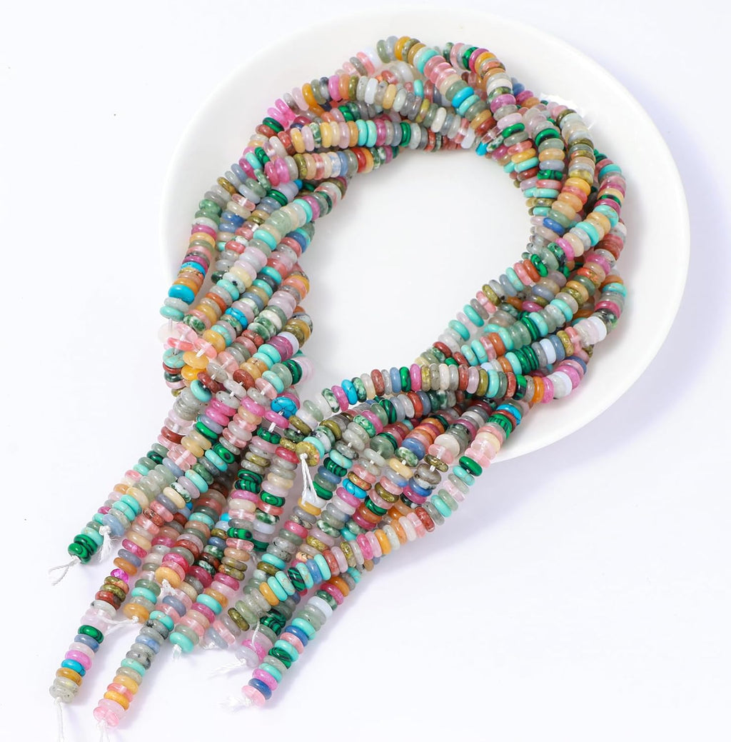 Natural Light Mix Colored Stone Disk Spacer Beads 6x2mm 38cm/str Flat Rondelle Loose Semi Gemstone Caps for Making Bracelets Necklace