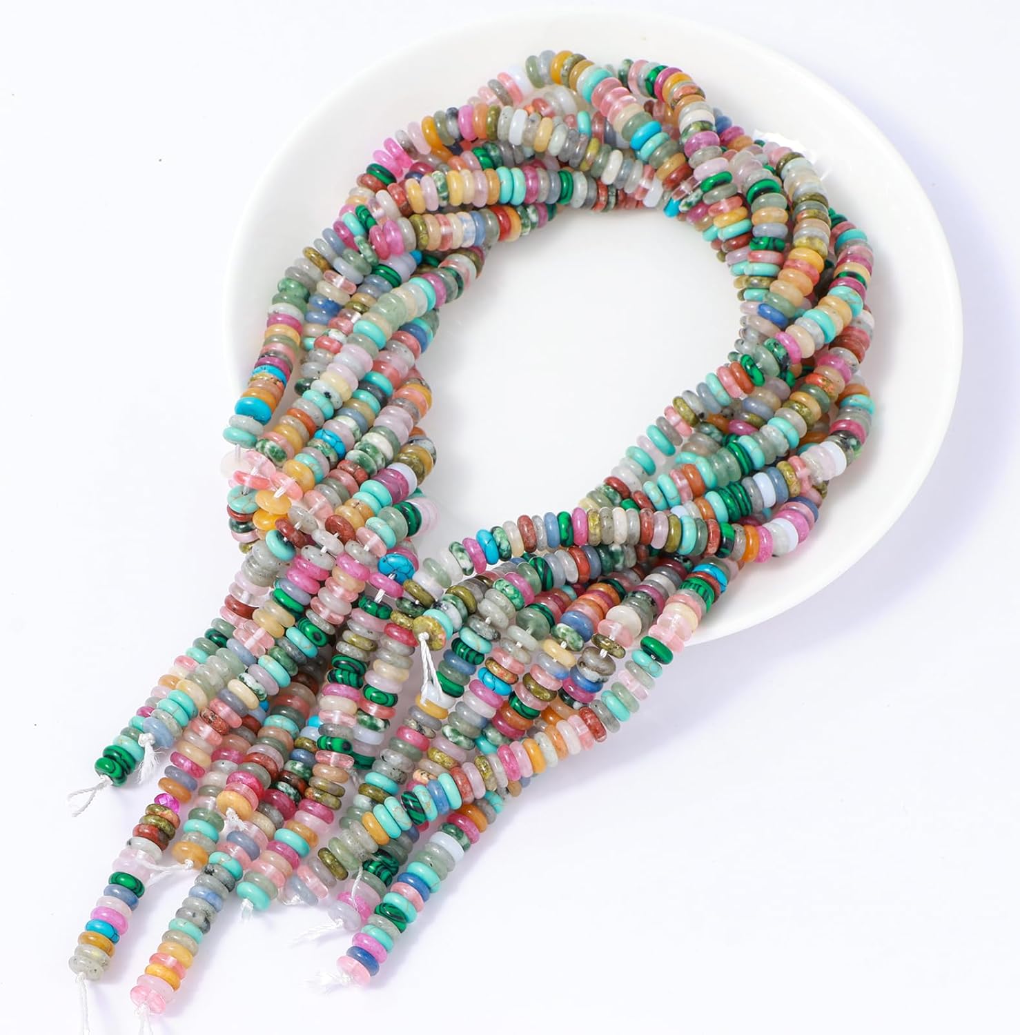 Natural Light Mix Colored Stone Disk Spacer Beads 6x2mm 38cm/str Flat Rondelle Loose Semi Gemstone Caps for Making Bracelets Necklace