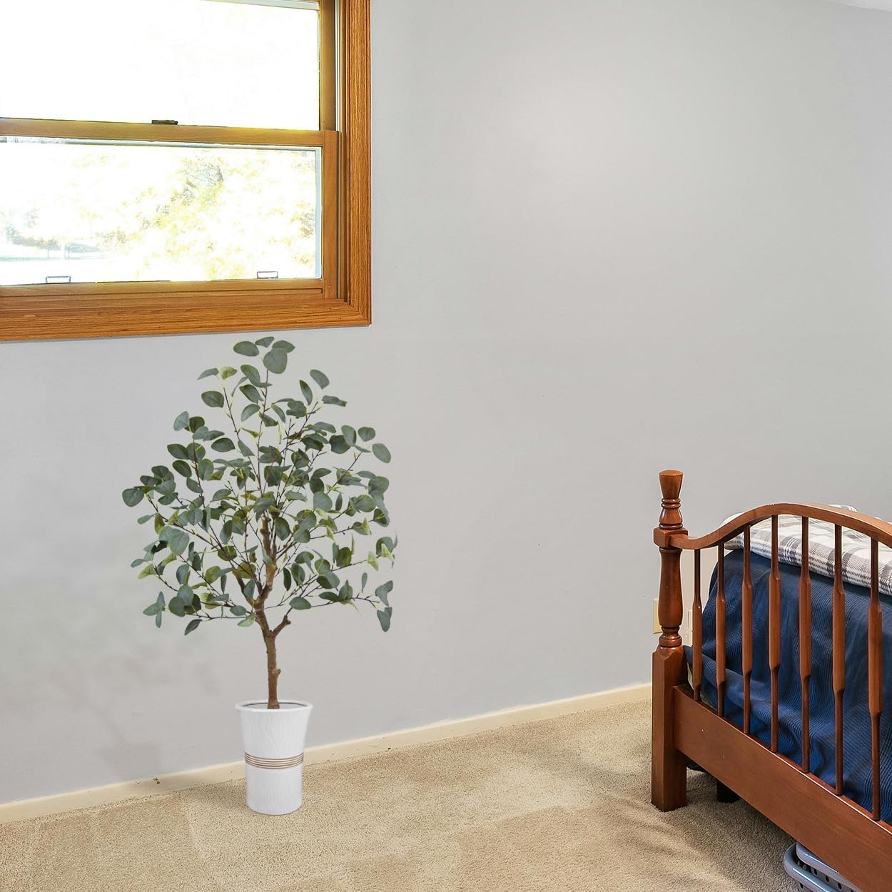 Artificial Eucalyptus Tree, 4ft Tall Green Silk Leaves Perfect Faux Plant with Basket, Mordern Fake Eucalyptus Trees for Indoor Outdoor Home Office Livingroom Floor Décor
