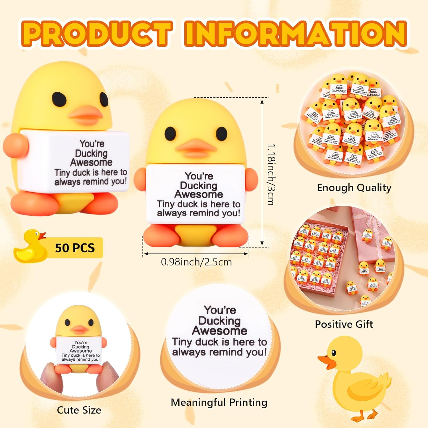 Gejoy 50 Pcs Mini Rubber Duck Toys Positive Gifts Duck Figures Decorations and Encouragement Birthday Motivational Gifts for Colleague Staff Teacher