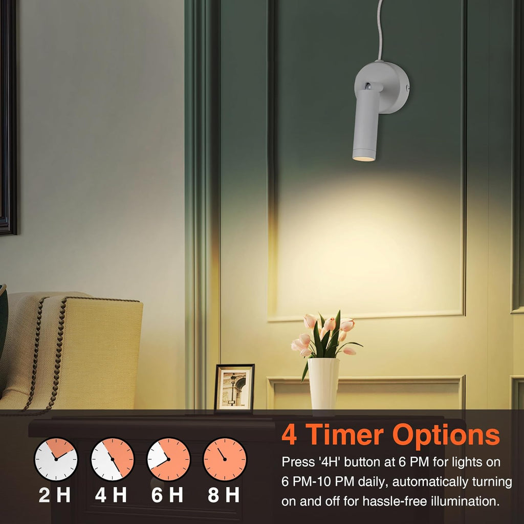 Dimmable LED Spot Lights Indoor, Remote Controlled with Timer, 3W Plug-in Up Lights, 3000K/4000K/5000K Uplighting Indoor Spotlight for Accent Lighting Plants or Artwork, 2 Pack
