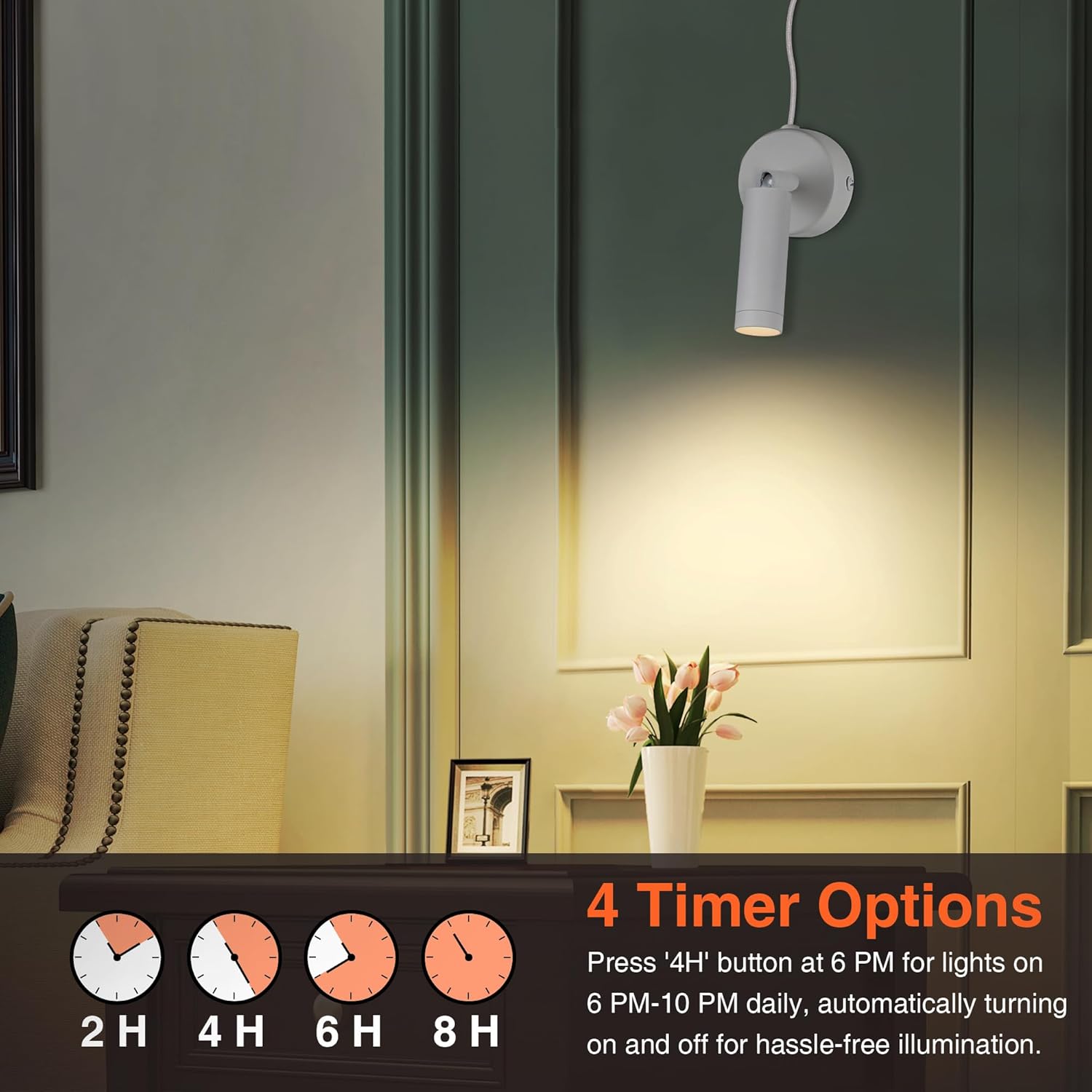Dimmable LED Spot Lights Indoor, Remote Controlled with Timer, 3W Plug-in Up Lights, 3000K/4000K/5000K Uplighting Indoor Spotlight for Accent Lighting Plants or Artwork, 2 Pack