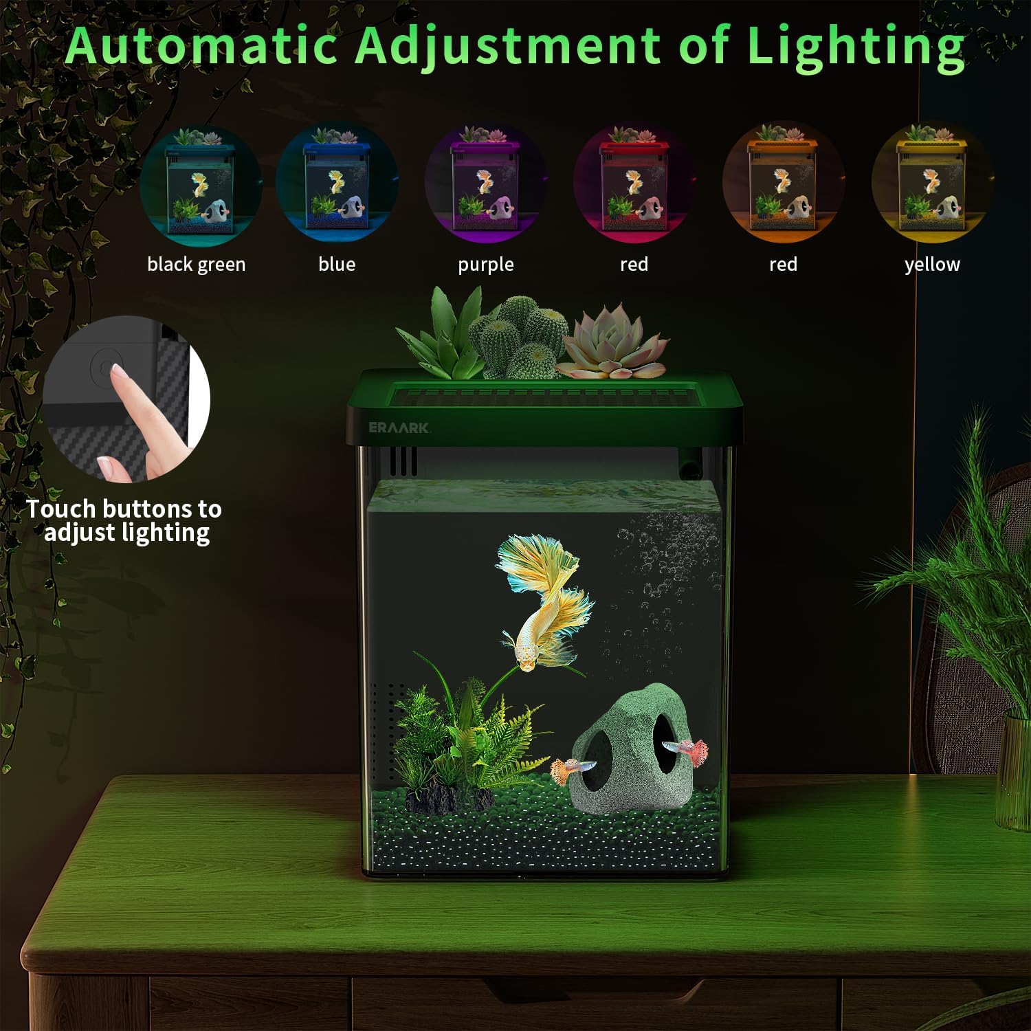 Betta Fish Tank,Aquarium kit 1.5 Gallon Fish Tank,with Filter LED Light, Water Pump, Decorate Water Plants and Sand, Aquarium Starter Kits, Fish Bowl