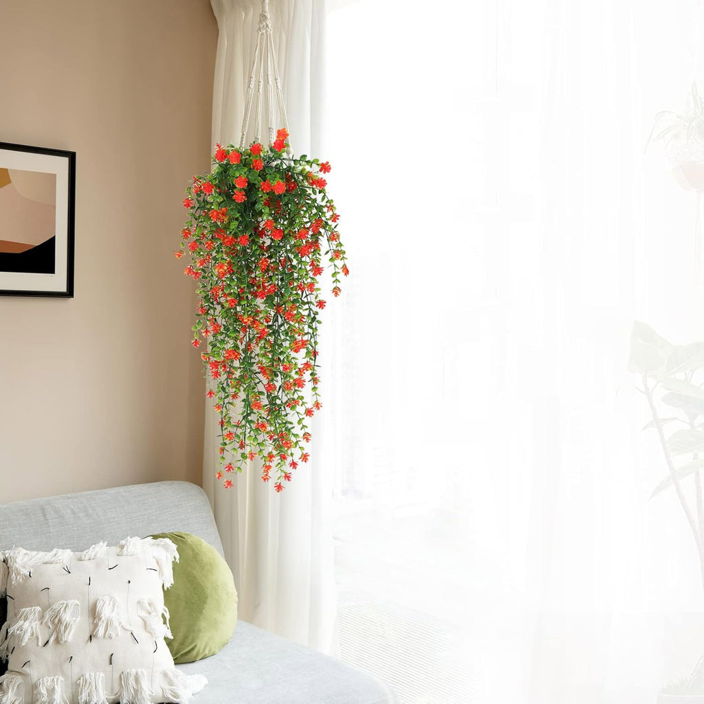 WEISPARK Artificial Hanging Flowers, 4pcs Fake Eucalyptus Vine Faux Flower Greenery Garland Plastic Plants for Indoor Outdoor Wall Garden Wedding Home Party Decor (Orange-4pcs)