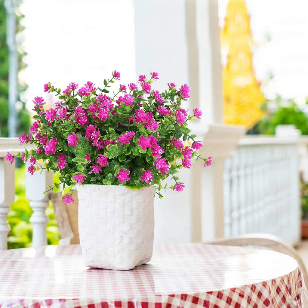 6 Bundles Artificial Flowers, Fake Artificial Greenery UV Resistant No Fade Faux Plastic Plants for Wedding Bridle Bouquet Indoor Outdoor Home Garden Kitchen Office Table Vase (Fuchsia)